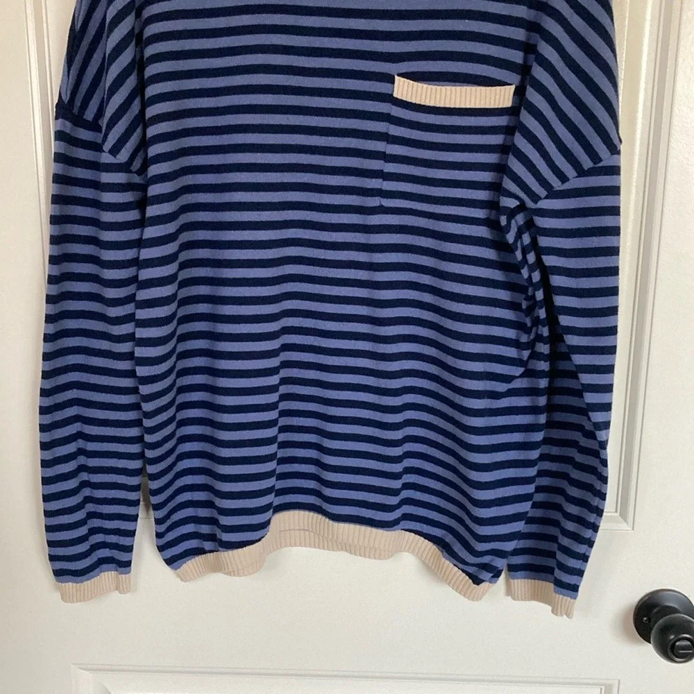 Lillusory‎ Womens Pullover Crew Neck Striped Nautical Sweater Size M Blue Cream